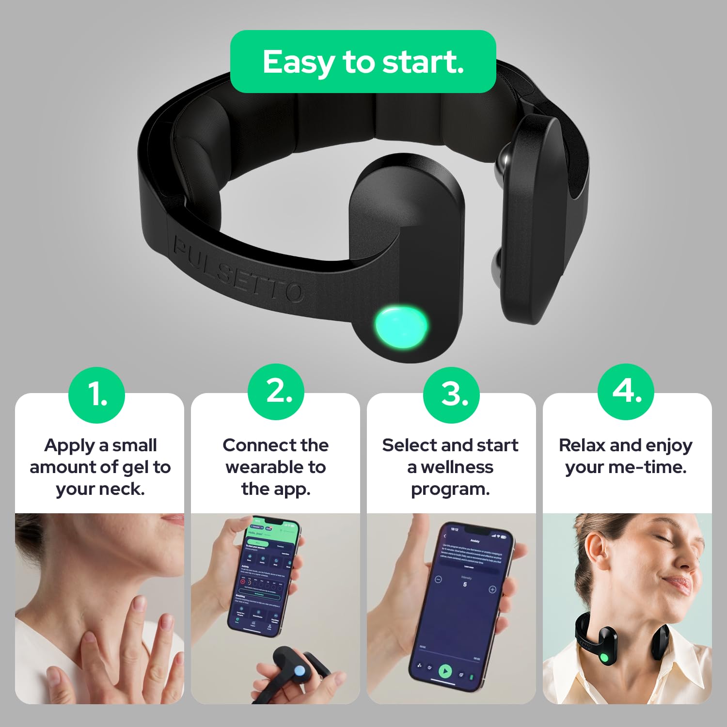 Pulsetto FIT junto a mesita de noche mostrando uso previo al sueño