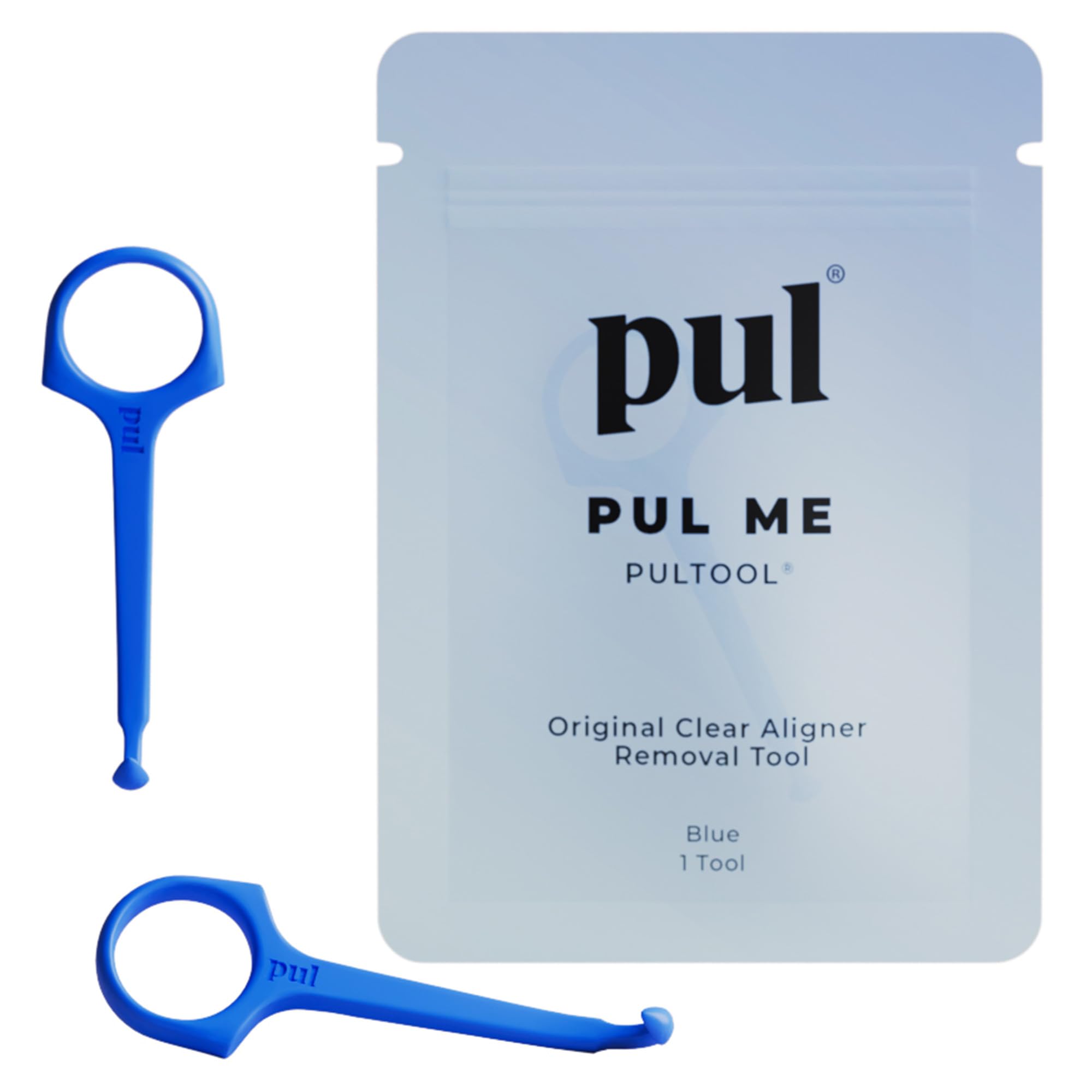 The Pultool vista frontal del pack azul que facilita extracción sin dañar alineadores