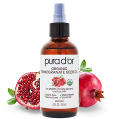 PURA D'OR frasco frontal mostrando aceite de granada, hidratación natural