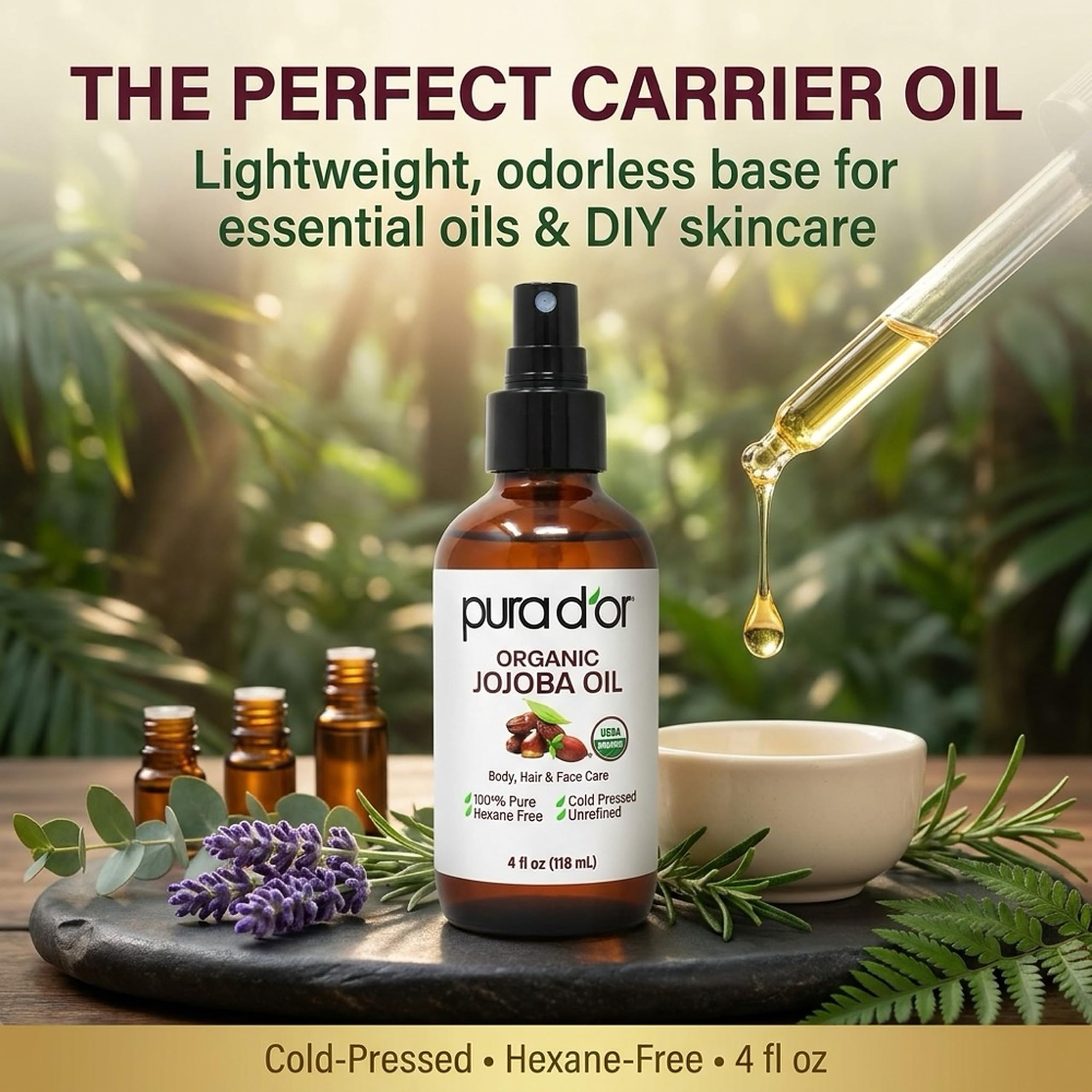 PURA D'OR masaje capilar con aceite de jojoba, nutrición y brillo para el cabello