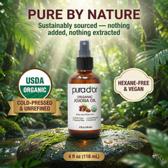 PURA D'OR detalle de la etiqueta orgánica USDA del aceite de jojoba, garantía de pureza