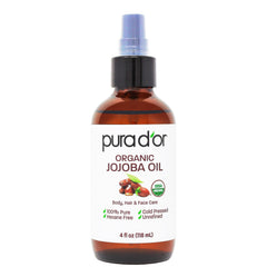 PURA D'OR frasco frontal de aceite de jojoba protegido por botella ámbar, conservación eficaz