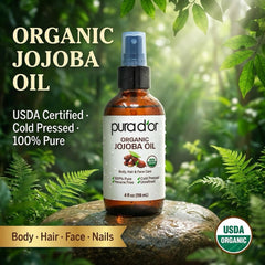 PURA D'OR textura del aceite de jojoba en gotas, absorción rápida y acabado no graso