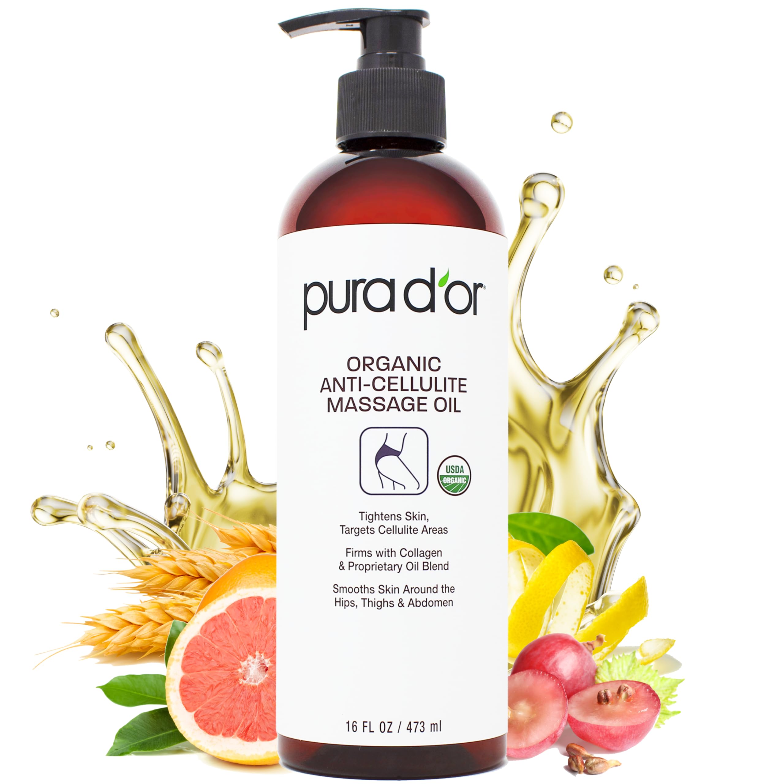 PURA D'OR envase frontal 16 oz que destaca almacenamiento cómodo y uso diario