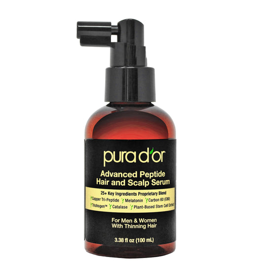 PURA D'OR frasco frontal mostrando diseño y beneficio volumen