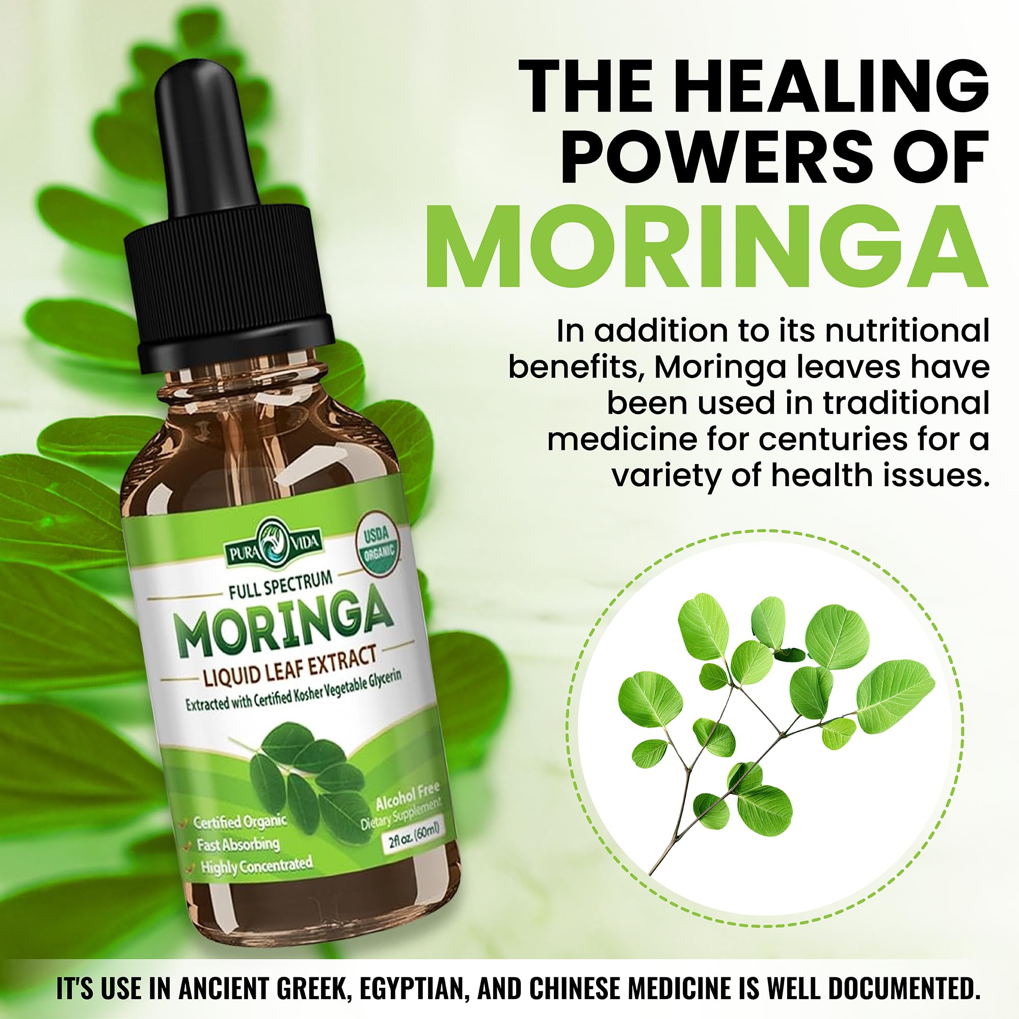 PURA VIDA MORINGA botella junto a moneda para comparar tamaño práctico