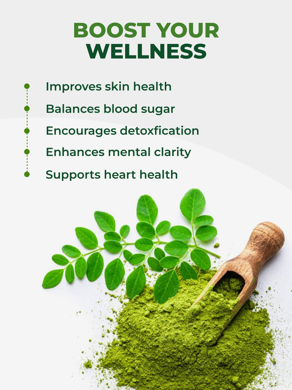 PURA VIDA MORINGA cuchara medidora con polvo lista para recetas