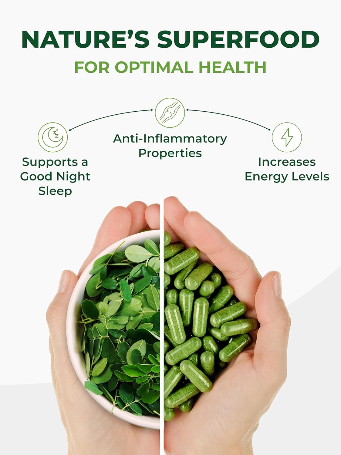 PURA VIDA MORINGA frasco en mesa de desayuno saludable, inclusión fácil en rutina