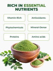 PURA VIDA MORINGA etiqueta con sello USDA Organic y pruebas externas