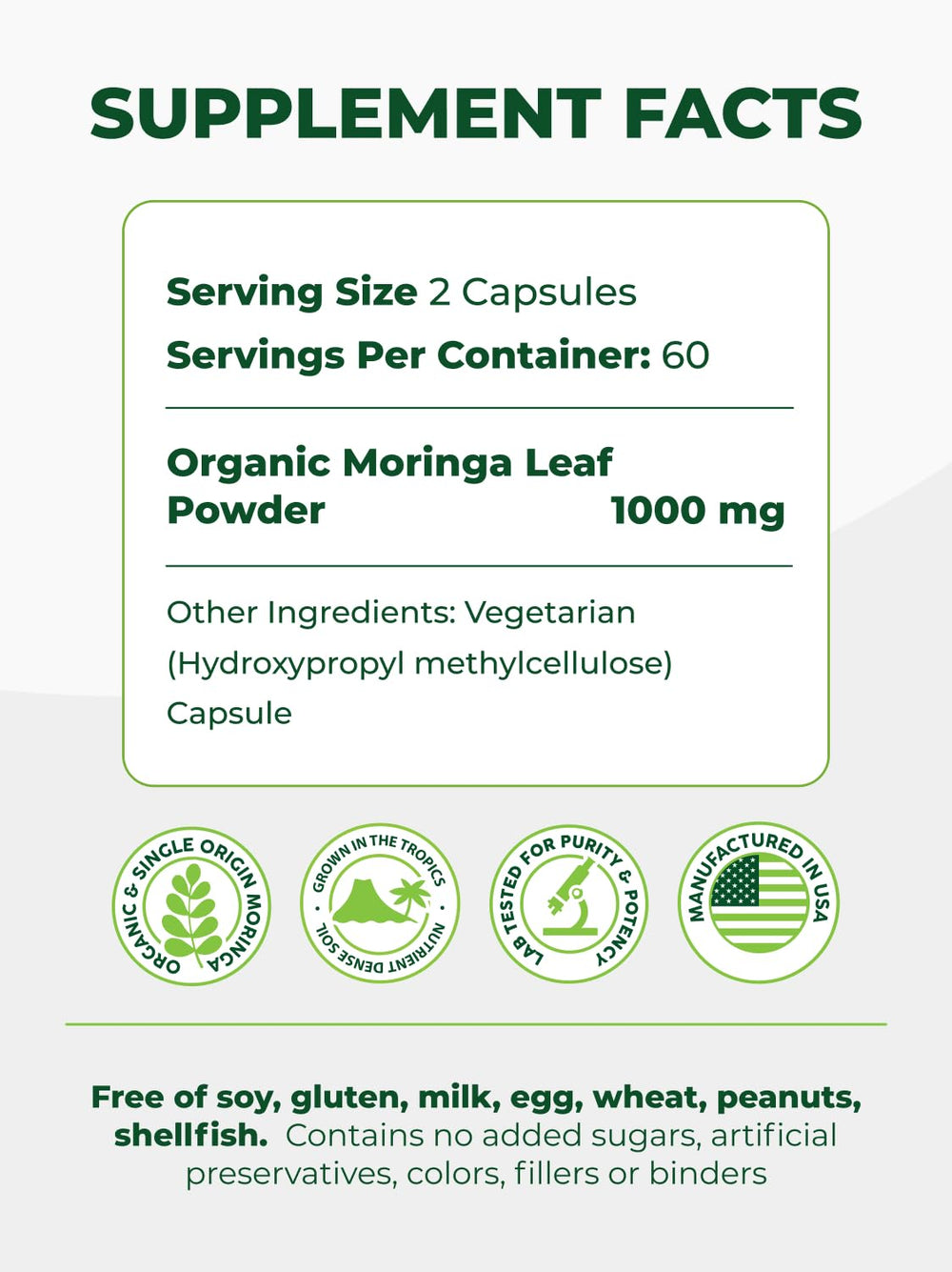 Pura Vida Moringa etiqueta certificada orgánica que garantiza origen único