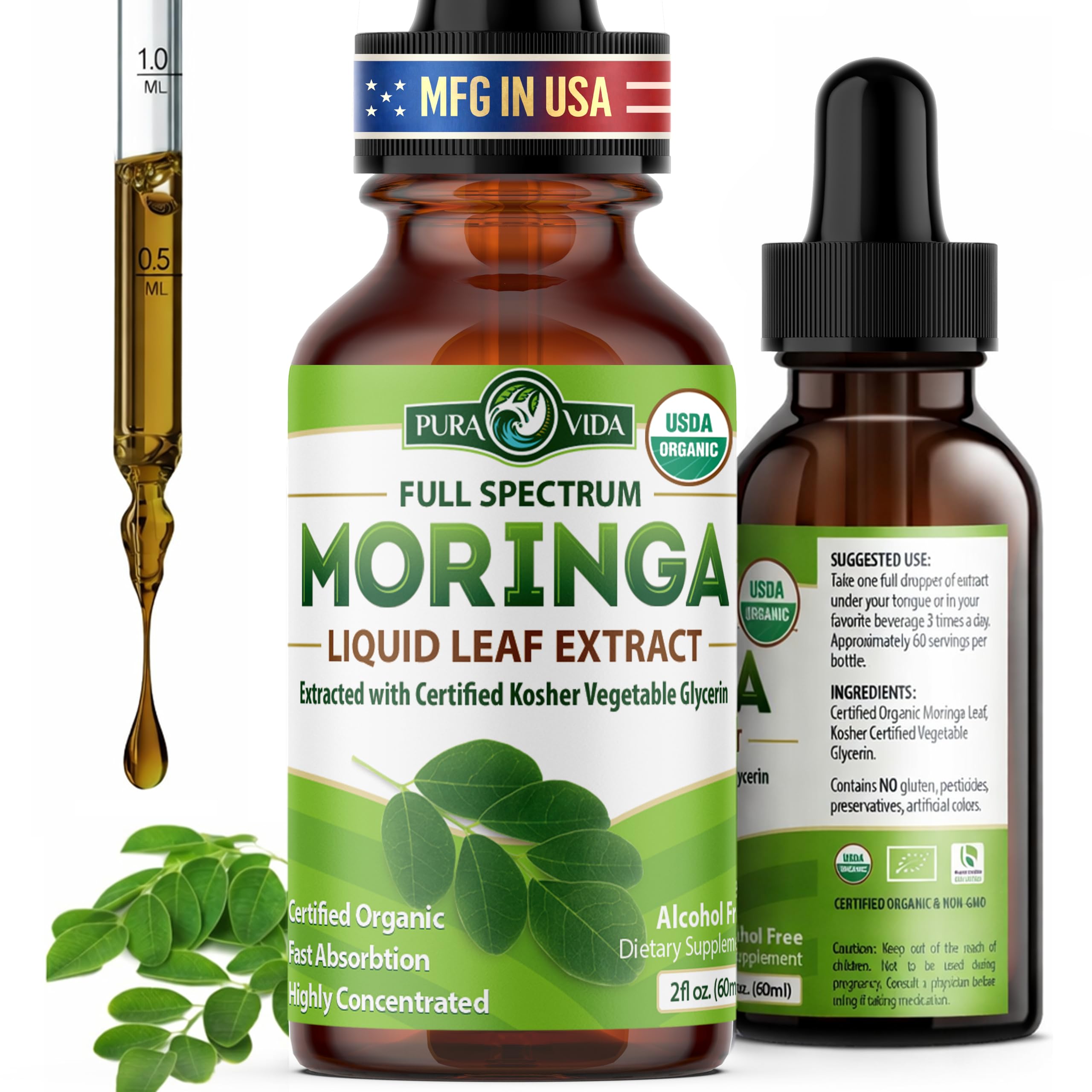 PURA VIDA MORINGA envase frontal mostrando la marca y beneficios visibles
