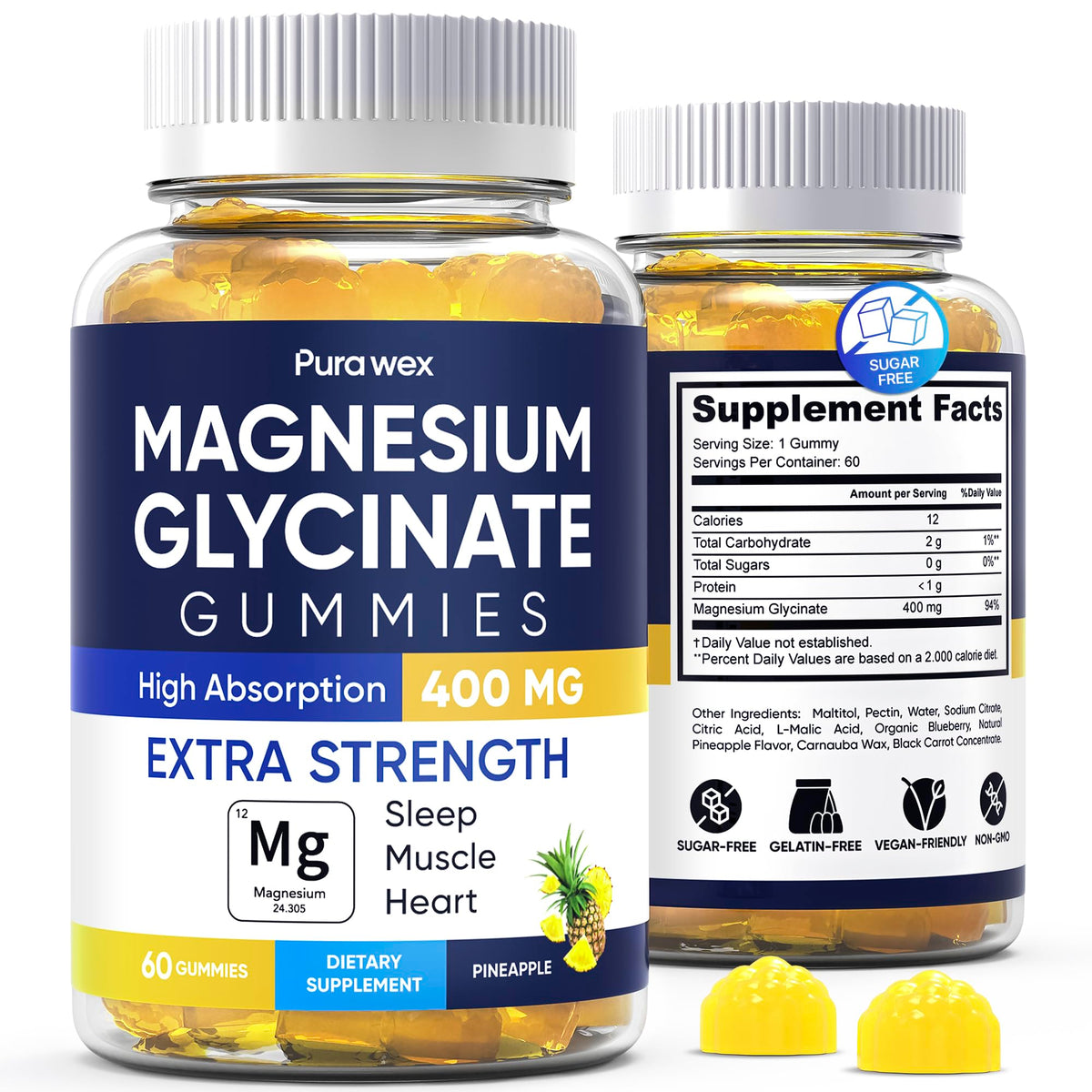 PURA WEX Magnesium Glycinate Gummies bottle closeup for easy daily use