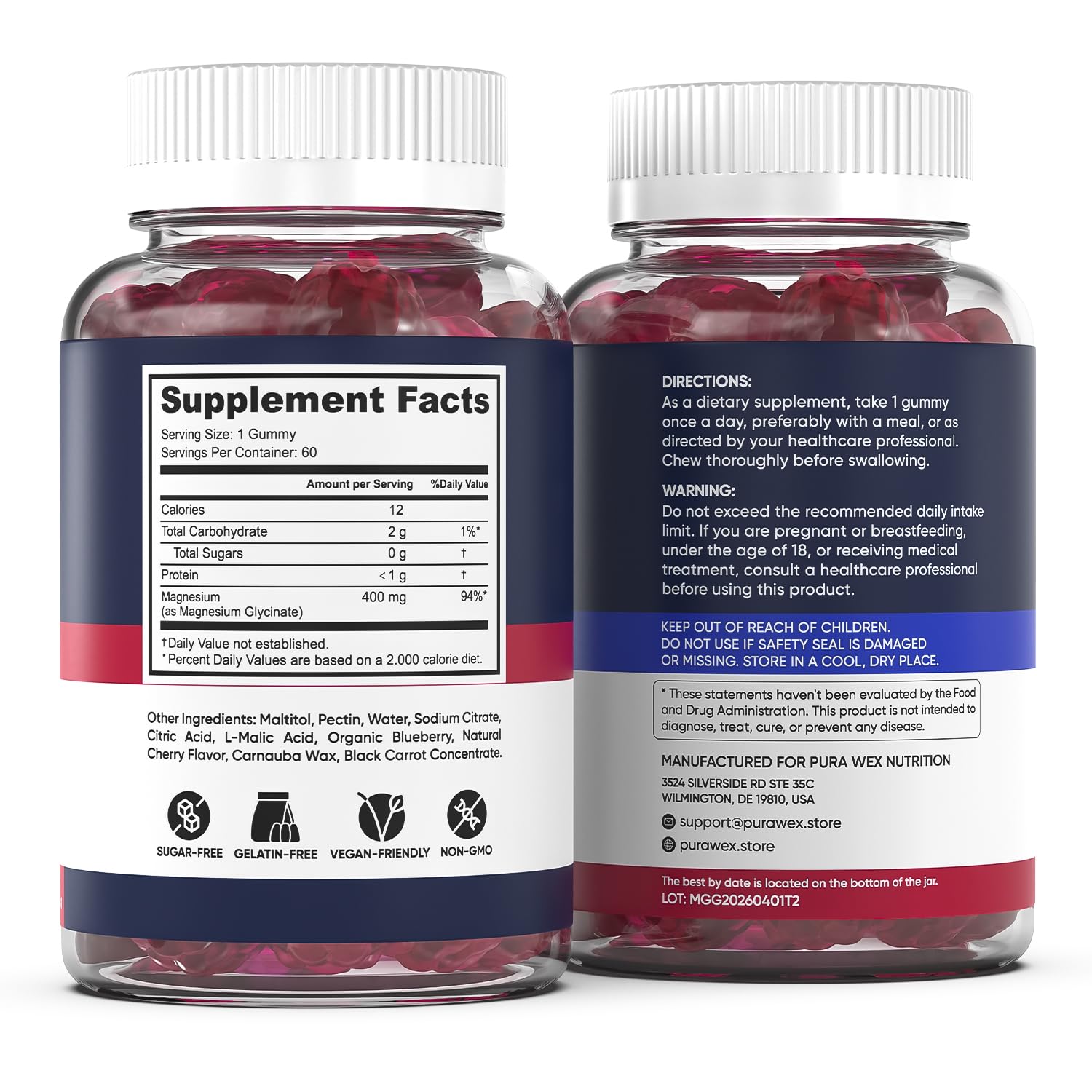 PURA WEX NUTRITION envase abierto con las 60 unidades apiladas dentro