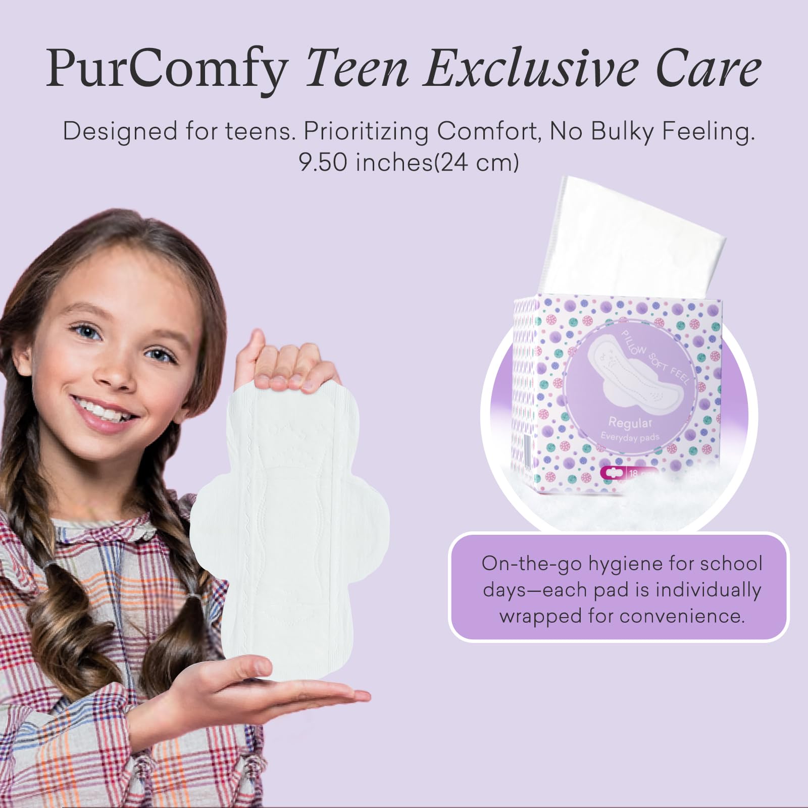 PurComfy detalle de las alas y adhesivo para ajuste seguro