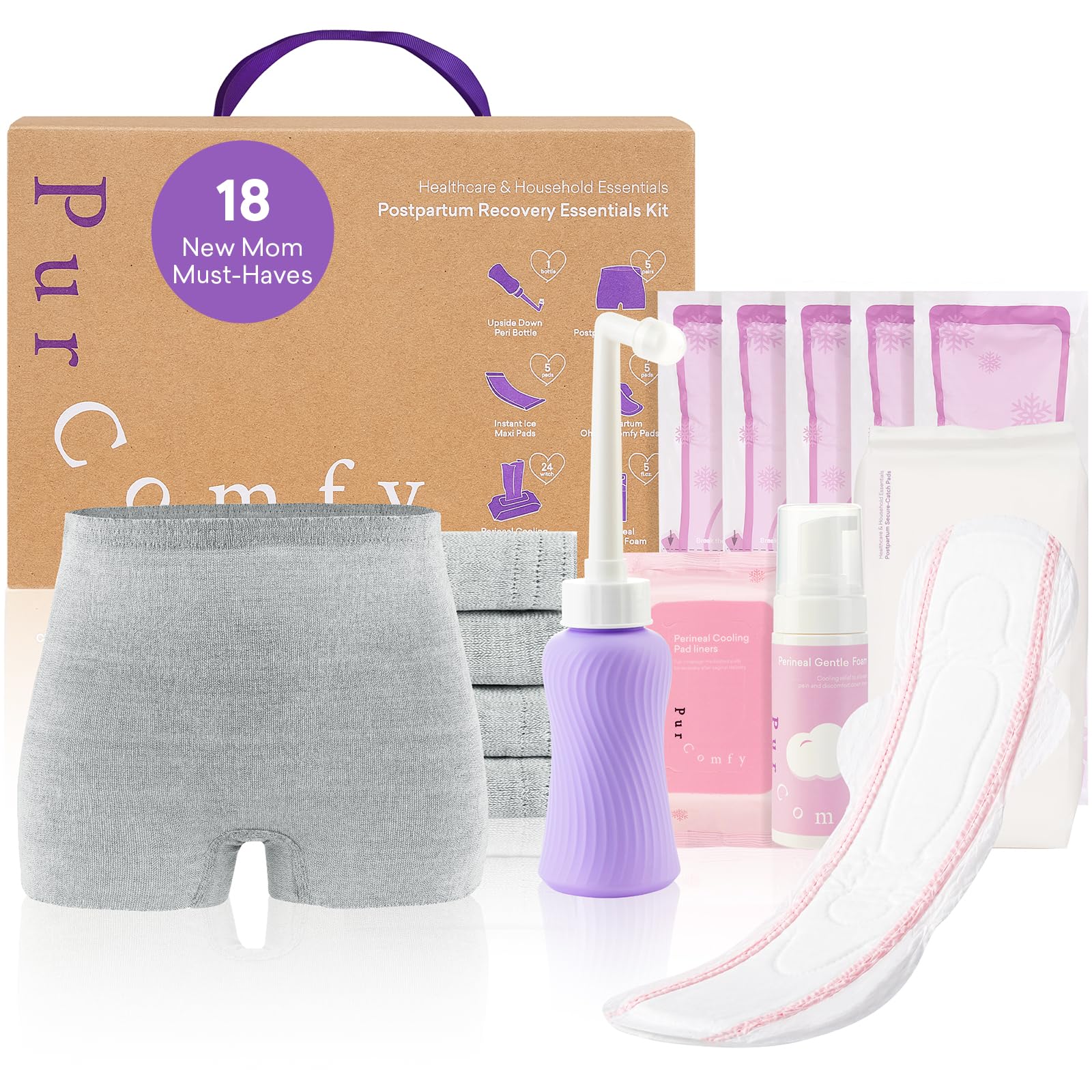 PurComfy empaque frontal mostrando kit completo y beneficio de organización