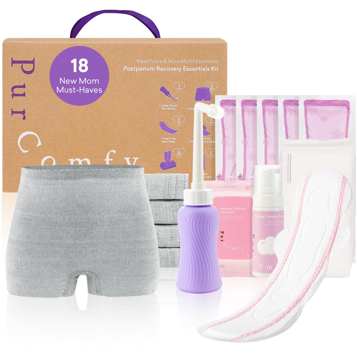 PurComfy empaque frontal mostrando kit completo y beneficio de organización