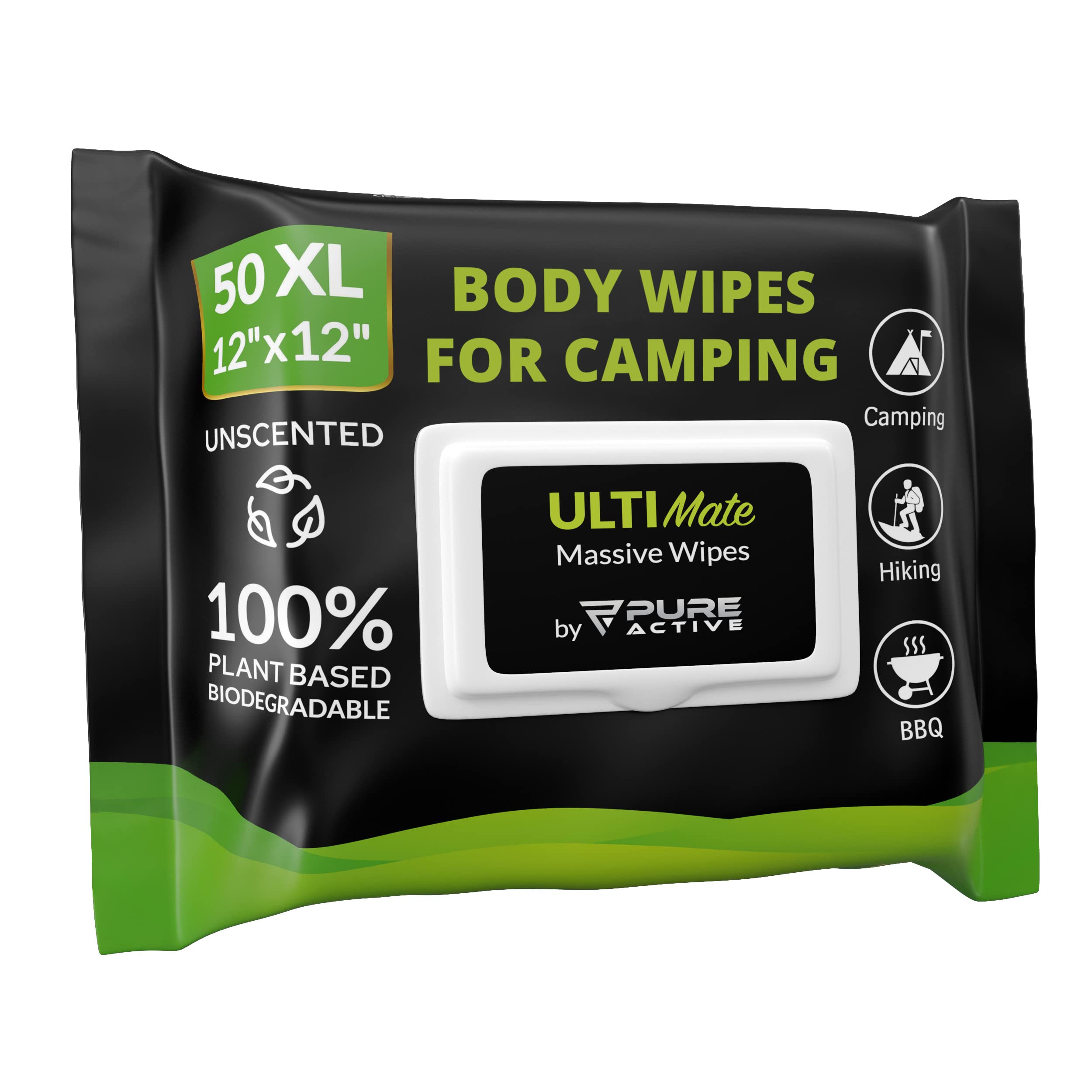Pure Active empaque frontal mostrando 50 toallitas y conveniencia