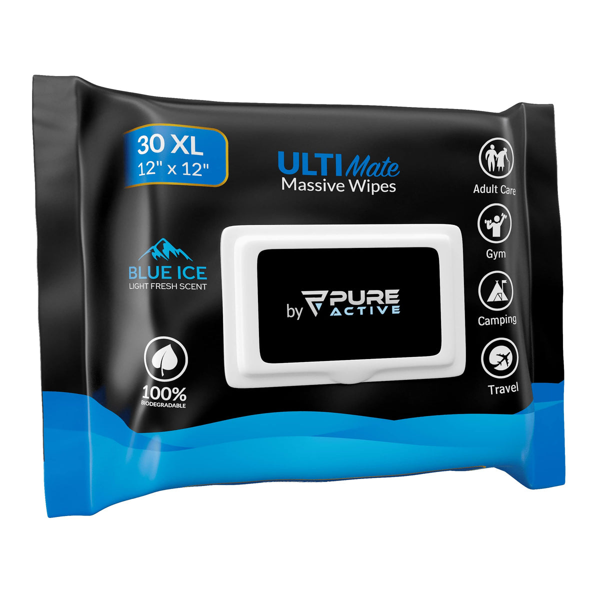 Pure Active paquete frontal Blue Ice mostrando diseño y beneficio refrescante