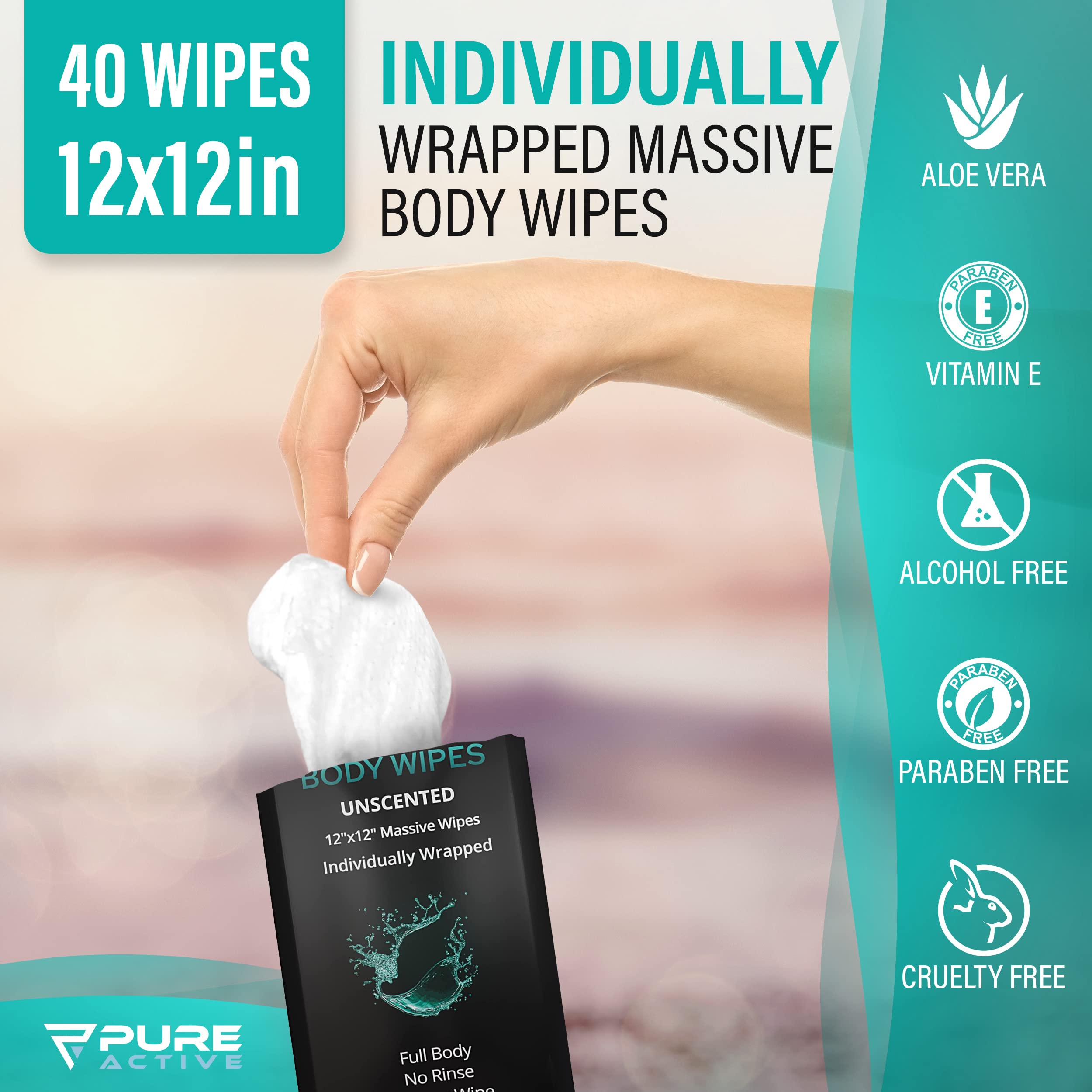 Pure Active toallita desplegada mostrando textura suave, limpieza eficaz