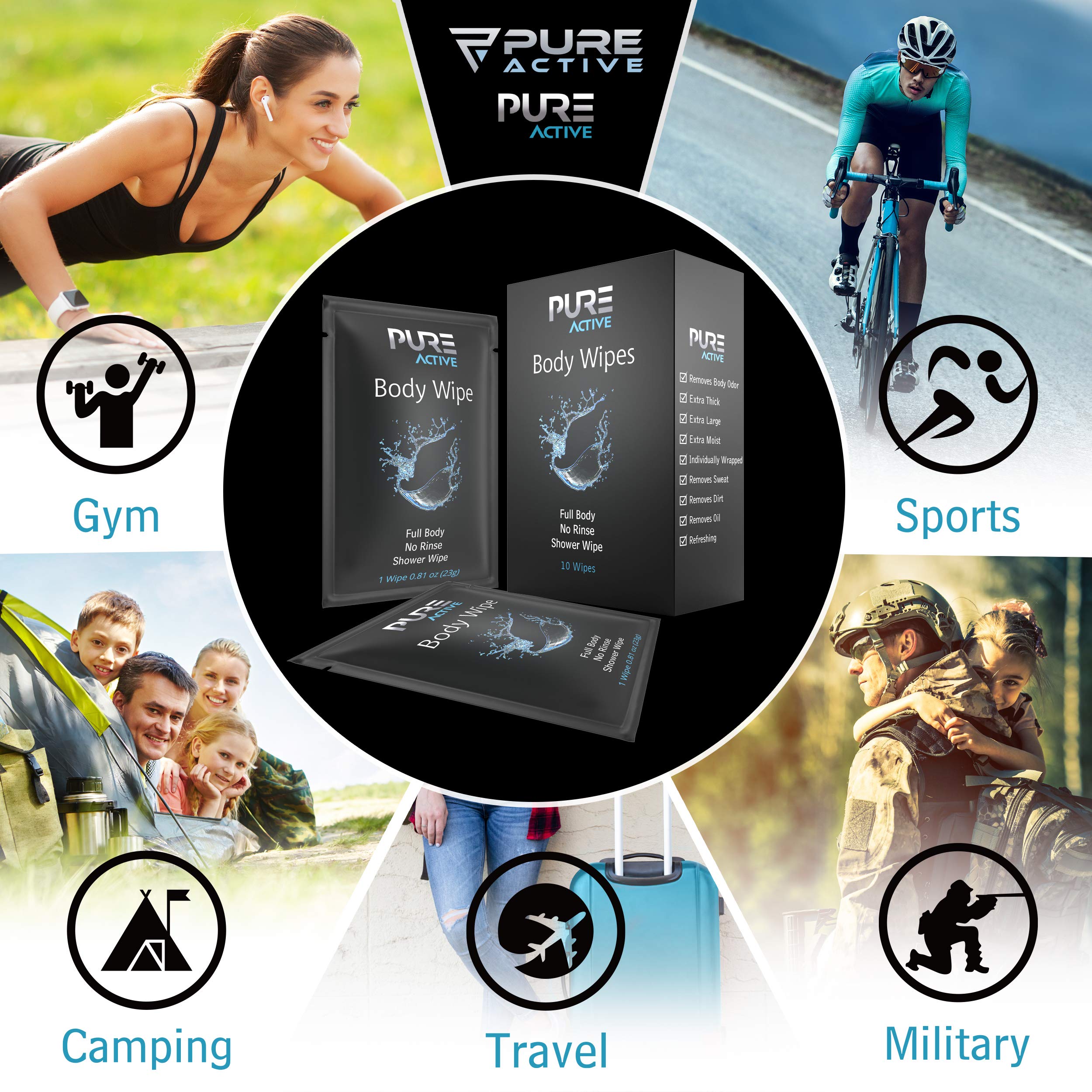 Pure Active toallita en mano tras gimnasio, refresco instantáneo