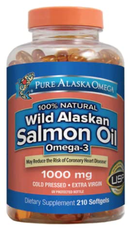 Pure Alaska Omega-3 aceite de salmón salvaje en botella, complemento para la dieta diaria.
