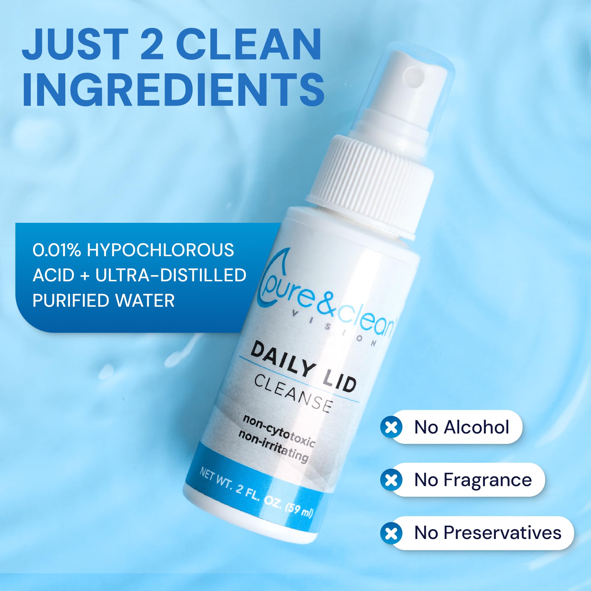PURE & CLEAN aplicación sobre párpado cerrado para limpieza segura y cómoda