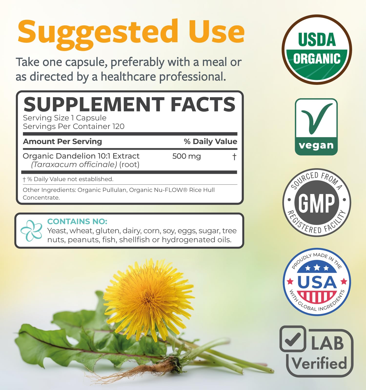 Etiqueta PURE CO con sellos USDA Organic y laboratorio verificado
