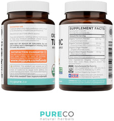 PURE CO etiqueta con información de nutrientes y certificaciones
