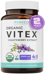 PURE CO frasco delantero de Vitex mostrando diseño y dosificación clara