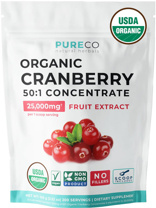 PURE CO frente del paquete mostrando sello orgánico y beneficio natural
