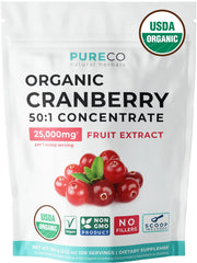 PURE CO frente del paquete mostrando sello orgánico y beneficio natural