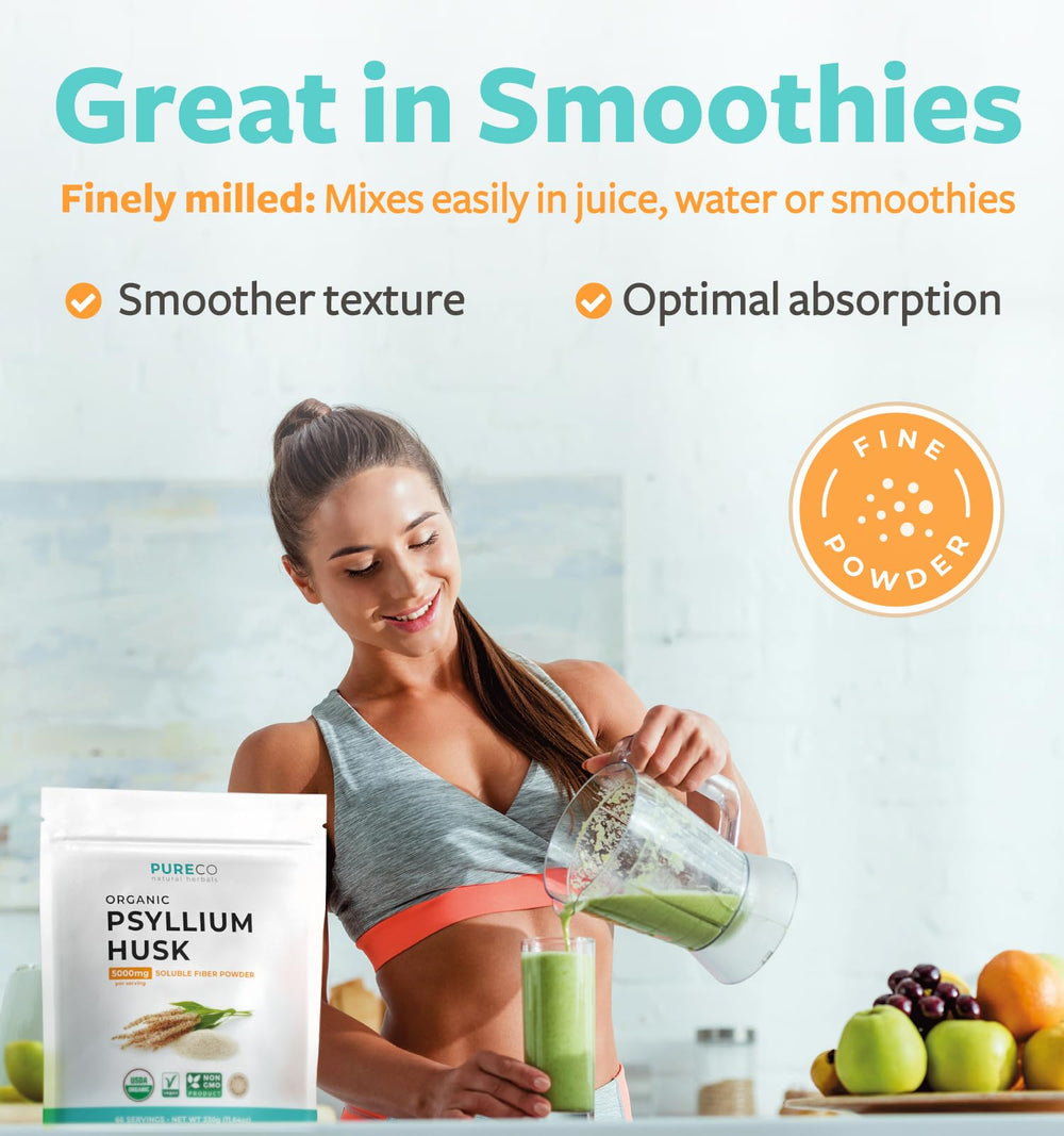 PURE CO psyllium mezclado en batido ofreciendo mayor cremosidad