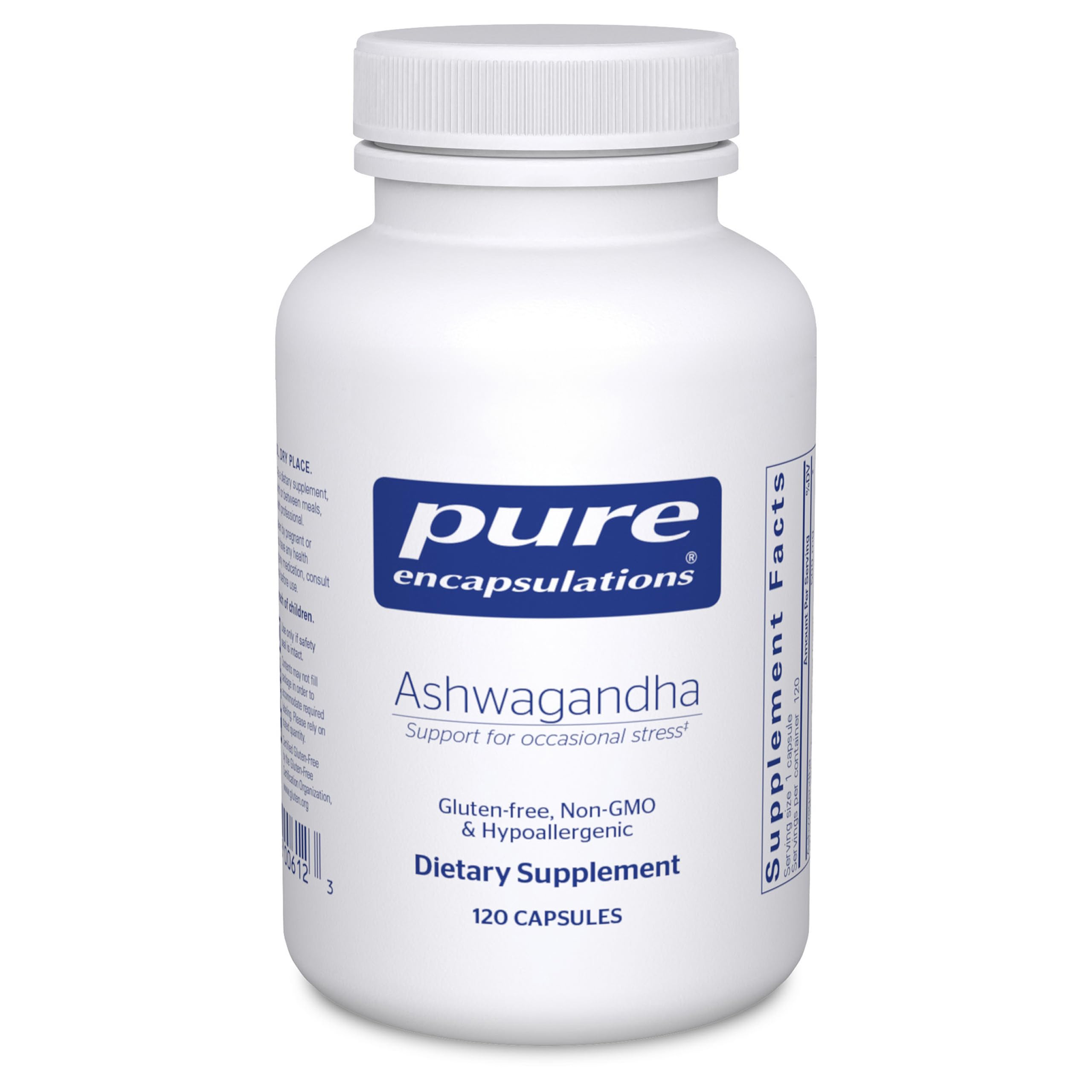 Pure Encapsulations bote frontal mostrando etiqueta clara y beneficio de calidad