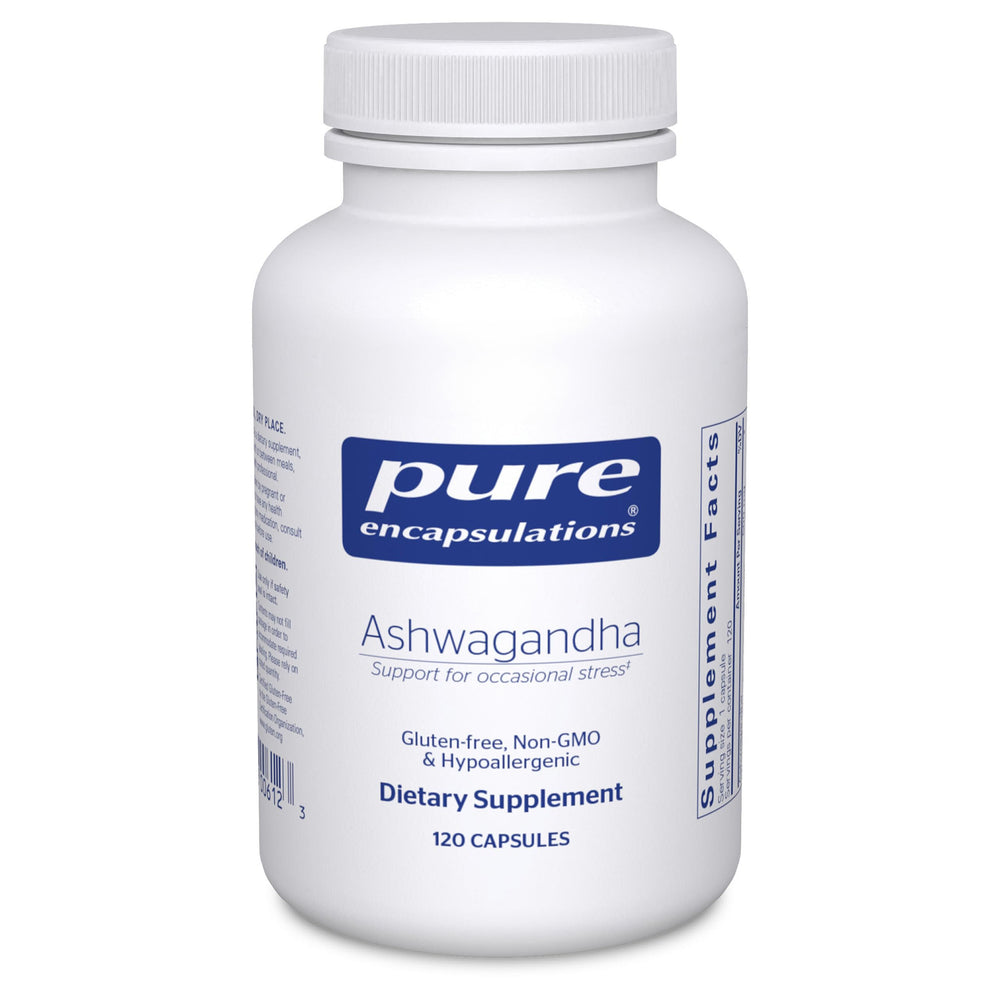 Pure Encapsulations bote frontal mostrando etiqueta clara y beneficio de calidad
