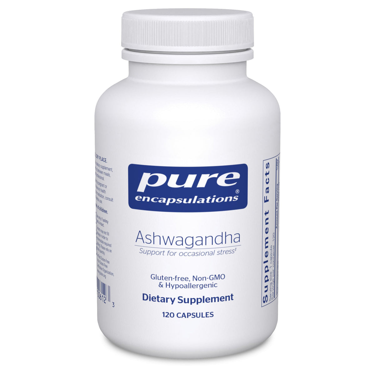 Pure Encapsulations bote frontal mostrando etiqueta clara y beneficio de calidad
