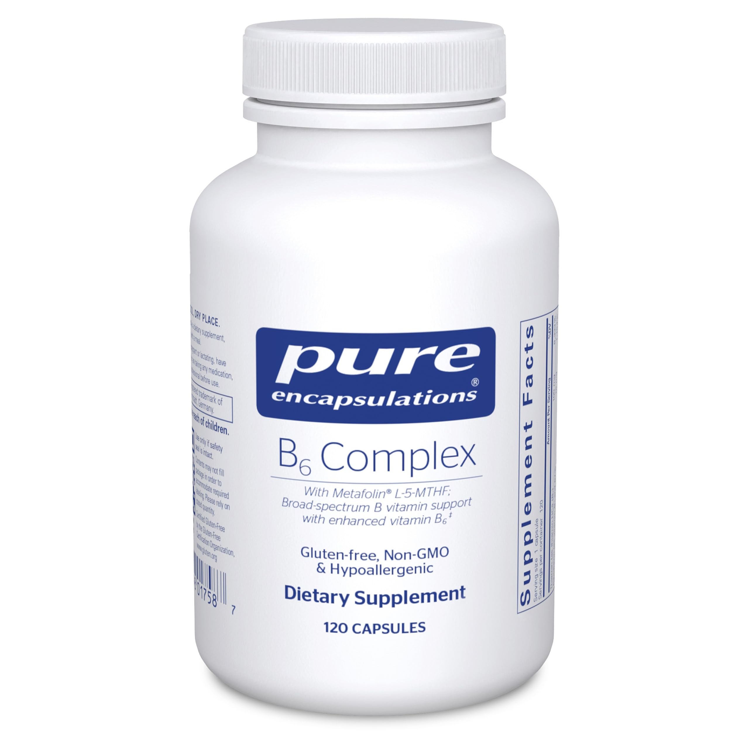 Pure Encapsulations envase frontal mostrando 120 cápsulas y limpieza de etiqueta