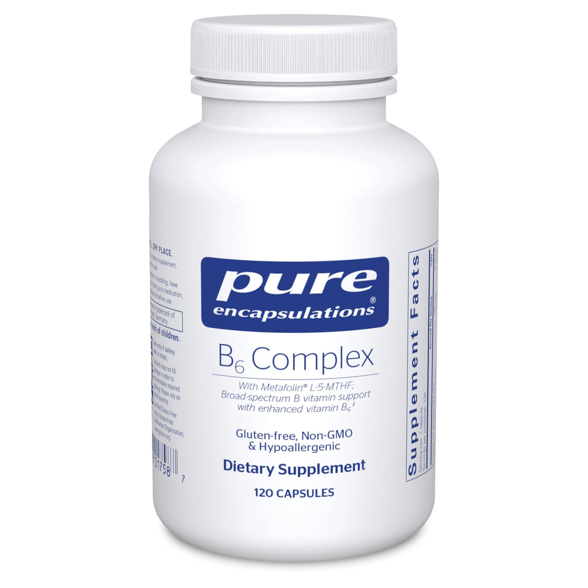 Pure Encapsulations envase frontal mostrando 120 cápsulas y limpieza de etiqueta