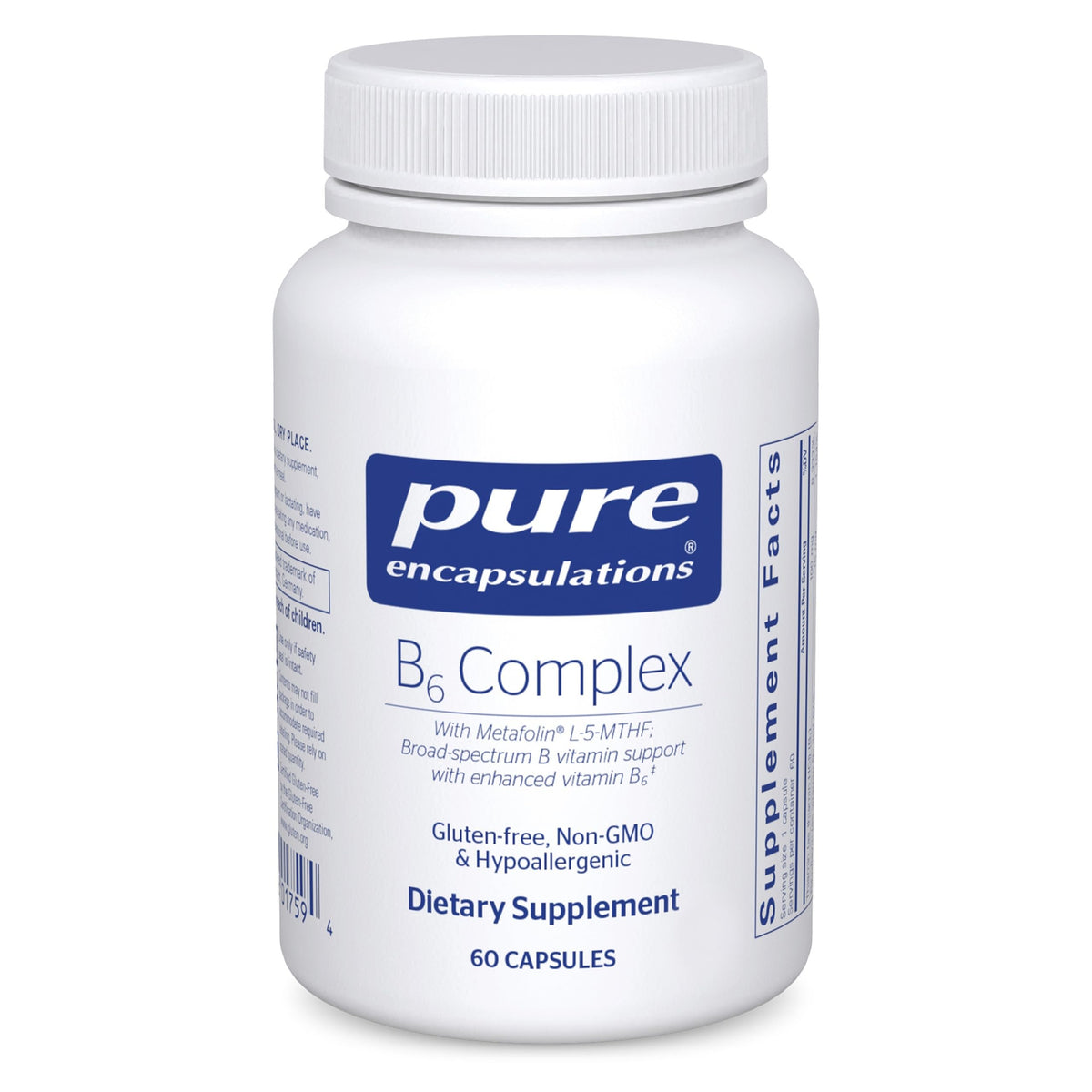 Pure Encapsulations frasco frontal mostrando etiquetado claro y confianza