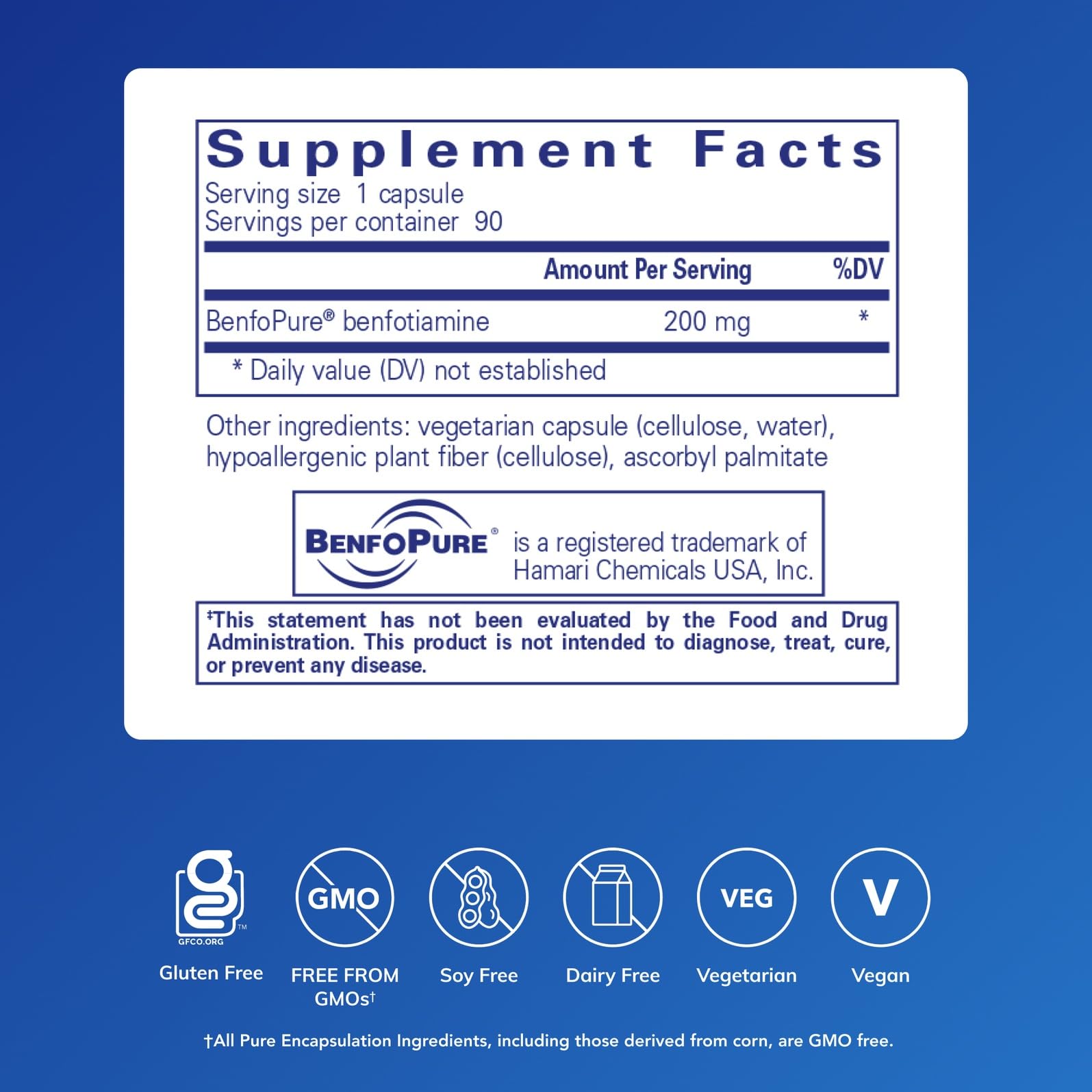 Cápsula de BenfoMax en primer plano que revela textura y color del producto Pure Encapsulations