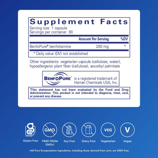 Cápsula de BenfoMax en primer plano que revela textura y color del producto Pure Encapsulations