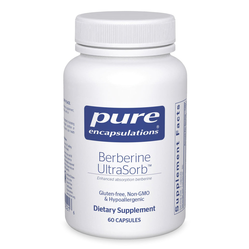 Pure Encapsulations envase frontal mostrando cápsulas y beneficio de absorción mejorada