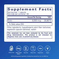 Detalle de cápsula de Biotin 8 mg de Pure Encapsulations que destaca pureza