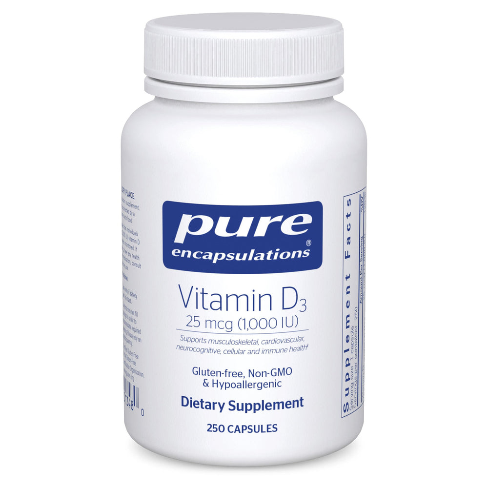 Pure Encapsulations botella frontal mostrando 250 cápsulas y confianza en calidad