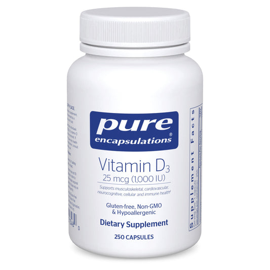 Pure Encapsulations botella frontal mostrando 250 cápsulas y confianza en calidad