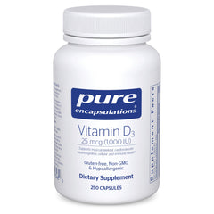 Pure Encapsulations botella frontal mostrando 250 cápsulas y confianza en calidad
