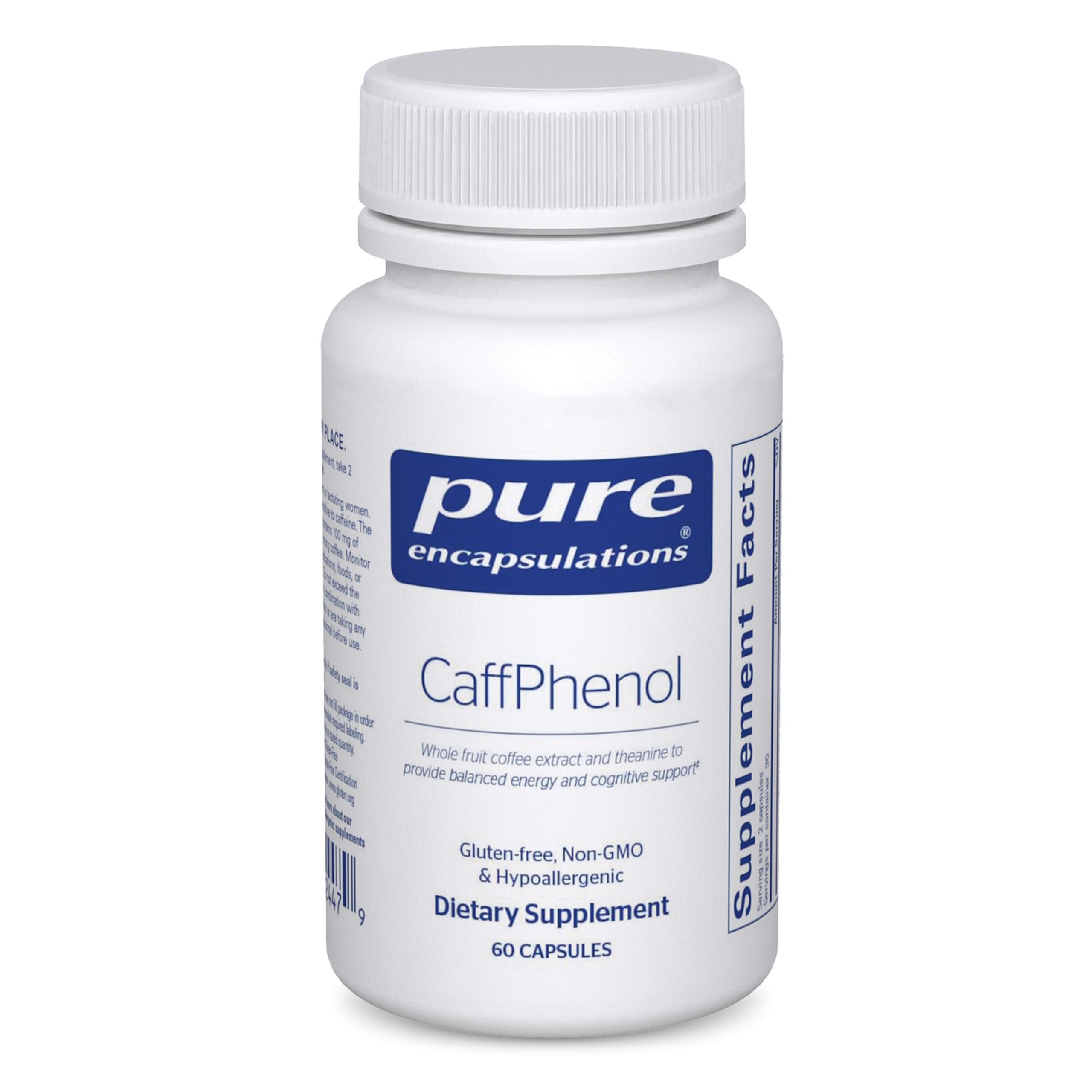 Pure Encapsulations frasco frontal mostrando 60 cápsulas y marca, confianza y pureza