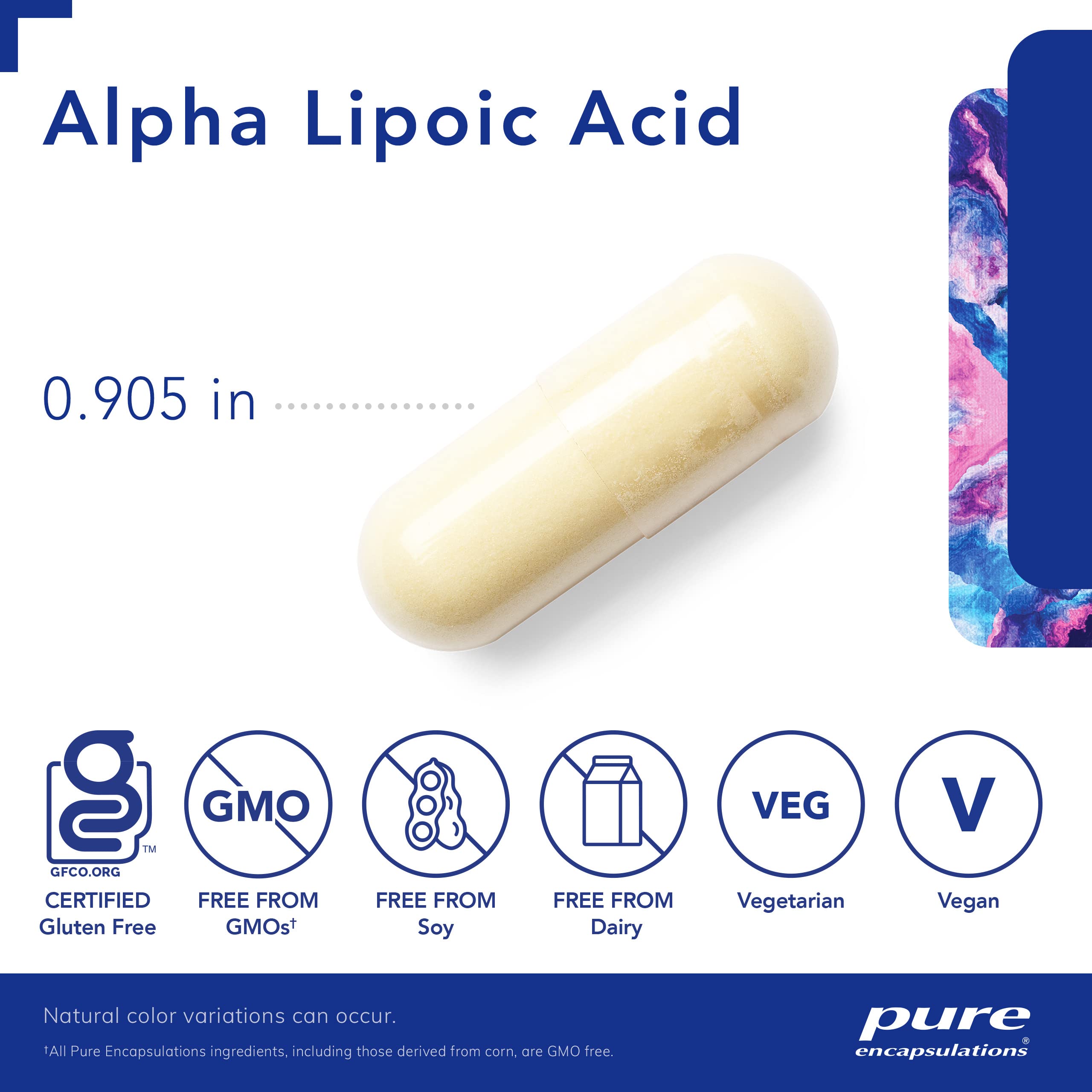 Pure Encapsulations etiqueta con información concentrada y beneficios