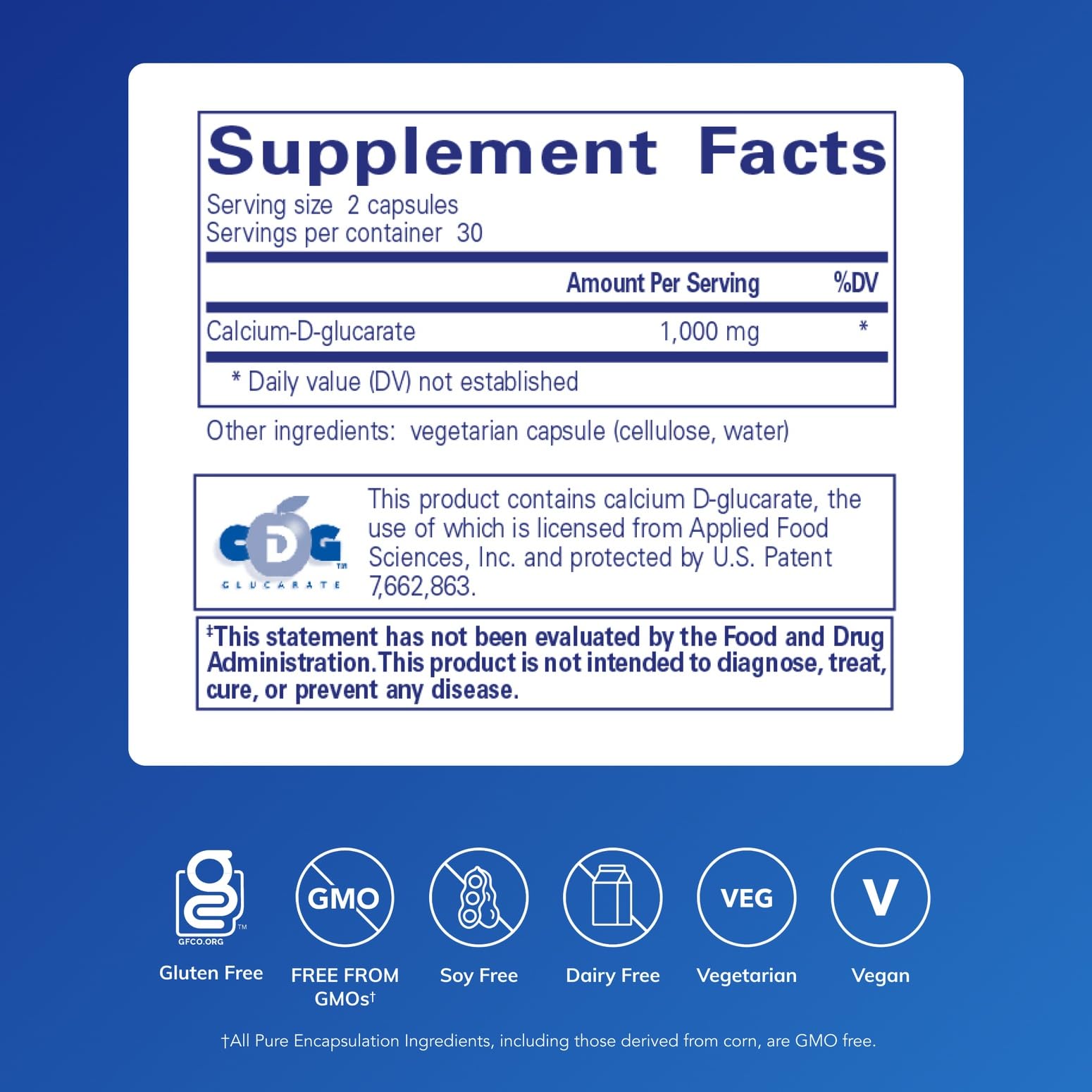 Pure Encapsulations etiqueta trasera con información de ingredientes y uso claro