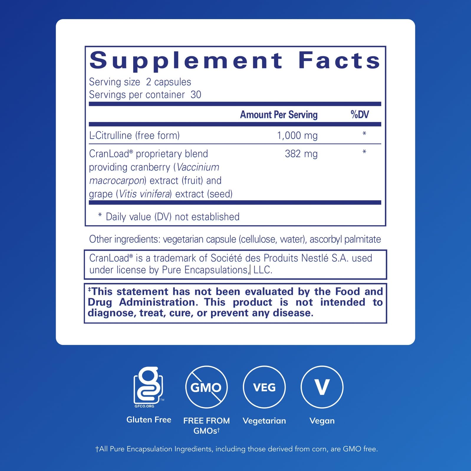 Pure Encapsulations cápsula en primer plano para apreciar textura y tamaño