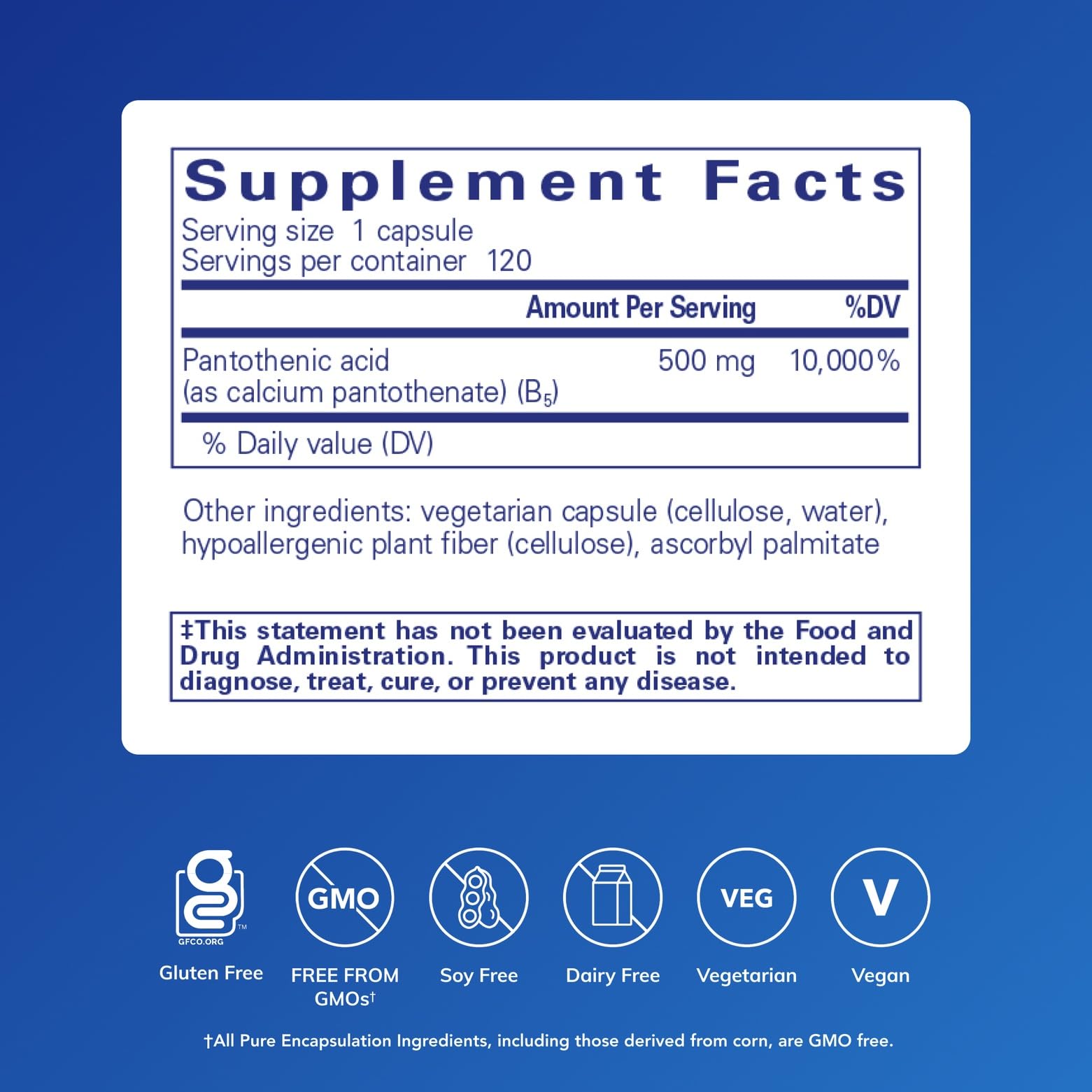 Pure Encapsulations cápsula en mano que ilustra tamaño fácil de tragar y dosificación práctica